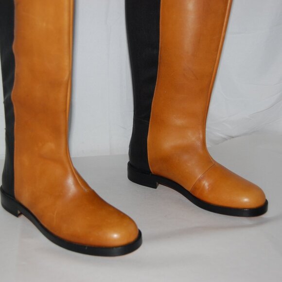 36/6❤️Maison Margiela 50/50 FLAT LEATHER BIKER RIDING OVER KNEE High BOOTS ITALY